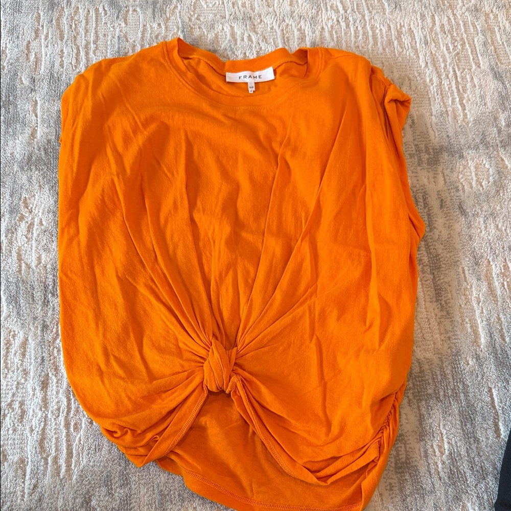 Frame Denim Bright Orange Knot-Front Tank Top